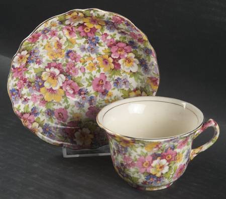 Dubarry (Old, No Globe Backstamp) Granville Shape Flat Cup & Saucer Set