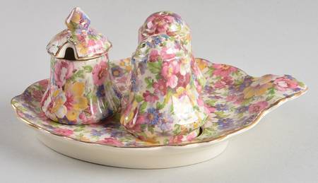 Dubarry (Old, No Globe Backstamp) (3 Piece) Cruet Set with Tray (S&P, Mustard)
