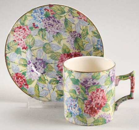 Hydrangea Yellow (Old, Yellow Background) Flat Demitasse Cup & Saucer Set