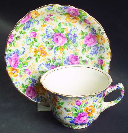Rosalynde (Old, No Globe Stamp) Flat Cup & Saucer Set