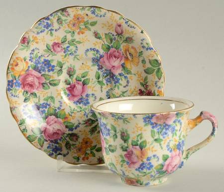 Rosalynde (Old, No Globe Stamp) Flat Demitasse Cup & Saucer Set