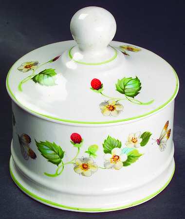 Strawberry (Green Trim, Butterflies) Trinket Box & Lid