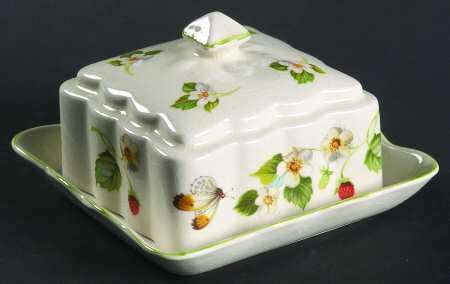 Strawberry (Green Trim, Butterflies) Square Covered Butter