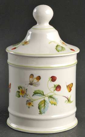 Strawberry (Green Trim, Butterflies) 4" Storage Jar & Lid