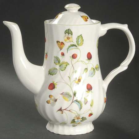 Strawberry (Green Trim, Butterflies) Coffee Pot & Lid