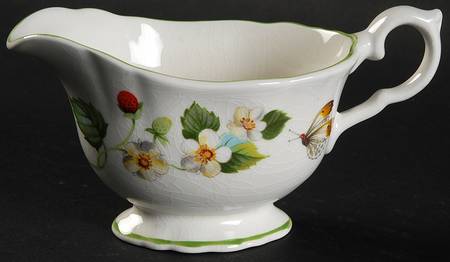 Strawberry (Green Trim, Butterflies) Individual Gravy Boat