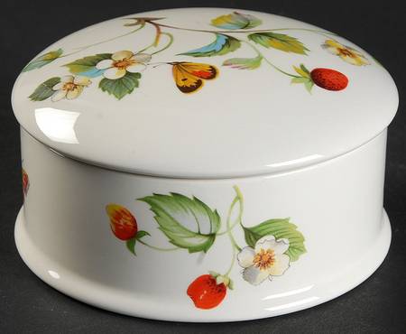 Strawberry (Green Trim, Butterflies) Powder Box with Lid