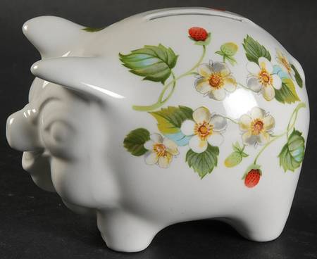 Strawberry (Green Trim, Butterflies) Piggy Bank