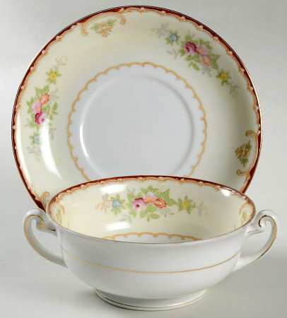 KON31 Footed Cream Soup Bowl & Saucer Set