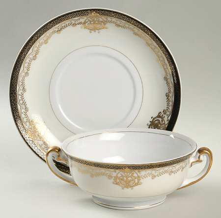 KON39 Footed Cream Soup Bowl & Saucer Set