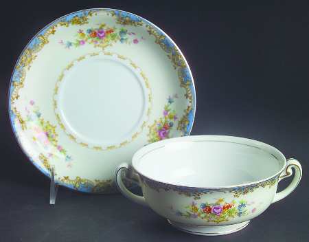 KON9 Footed Cream Soup Bowl & Saucer Set