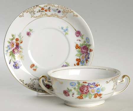 Romance Footed Cream Soup Bowl & Saucer Set by Kongo