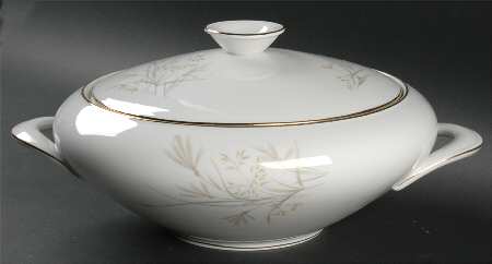 606 (White, Gold Trim) Round Covered Vegetable