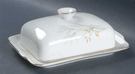 606 (White, Gold Trim) Square Covered Butter