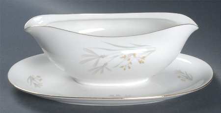 606 (White, Gold Trim) Gravy Boat with Attached Underplate