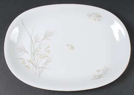 606 (White, Gold Trim) 12" Oval Serving Platter
