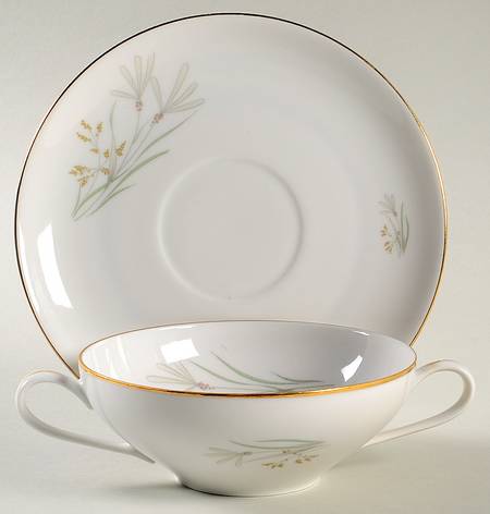 606 (White, Gold Trim) Flat Cream Soup Bowl & Saucer Set