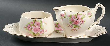 Apple Blossom Creamer & Open Sugar with Tray