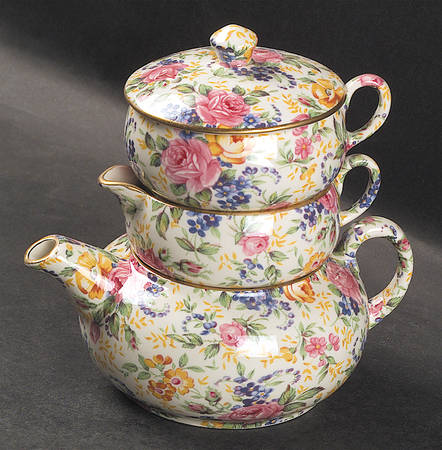 Rosalynde(Granville, New, Globestp) Mini Teapot Stacking Set (Creamer, Sugar)