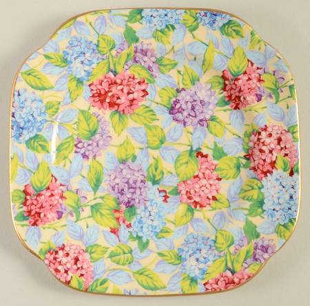 Hydrangea(New, Majestic, Cream Background) Square Bread & Butter Plate