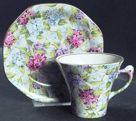 Hydrangea(New, Majestic, Cream Background) Flat Cup & Saucer Set