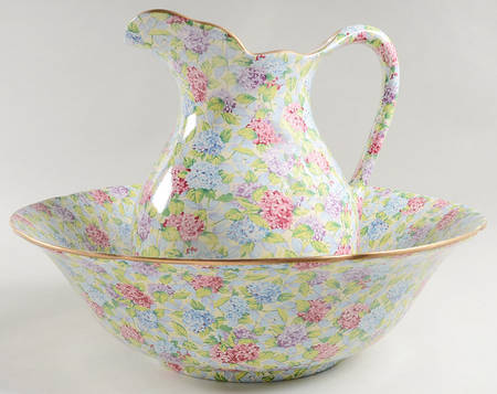 Hydrangea (New, Granville, Cream Background) 128 Oz Pitcher and Bowl Set