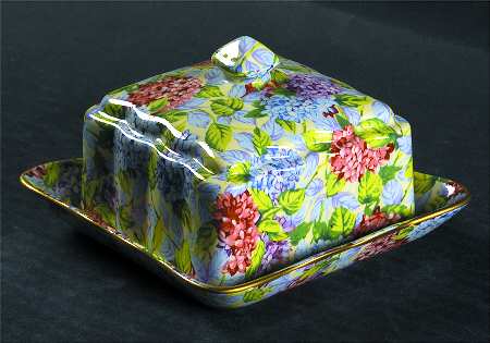Hydrangea (New, Granville, Cream Background) Square Covered Butter