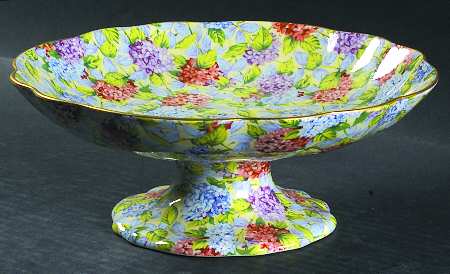 Hydrangea (New, Granville, Cream Background) Round Compote (Height X Width)