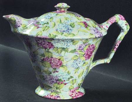 Hydrangea (New, Granville, Cream Background) Round Diamond Teapot & Lid