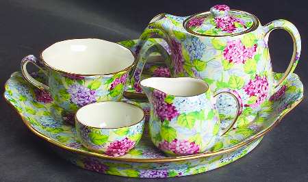 Hydrangea (New, Granville, Cream Background) 6-Piece Breakfast Set (Footed Cup)