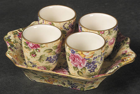 Ruth Kent (New, Granville Shape) Egg Cup Set (4 Egg Cups and Tray)