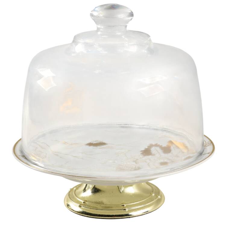 KUT109 6 1/2"-7 1/2" Footed Cheese Plate w/ Glass Dome HC