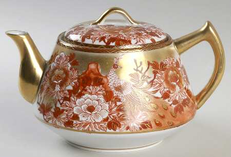 Red Peacock and Peonies Small Teapot & Lid