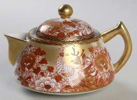 Red Peacock and Peonies Mini Teapot & Lid