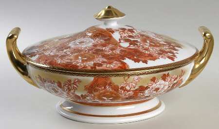 Red Peacock and Peonies Round Covered Vegetable