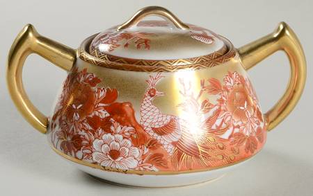 Red Peacock and Peonies Mini Sugar Bowl & Lid