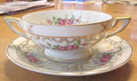 Beauty Rose Footed Cream Soup Bowl & Saucer Set