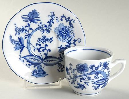 Blue Onion Flat Demitasse Cup & Saucer Set