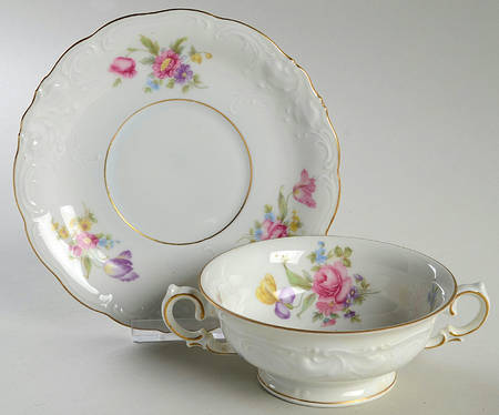 KPM317 Footed Cream Soup Bowl & Saucer Set