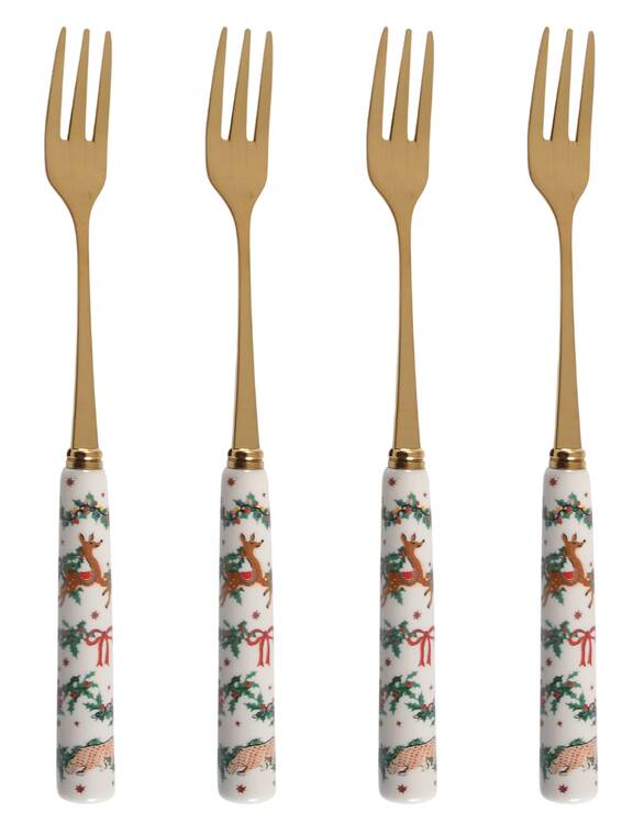 Christmas Collection Stainless Tine Individual Cake Fork - Set of 4