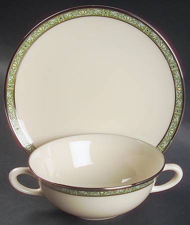 Adrienne Flat Cream Soup Bowl & Dessert Plate/Saucer Set