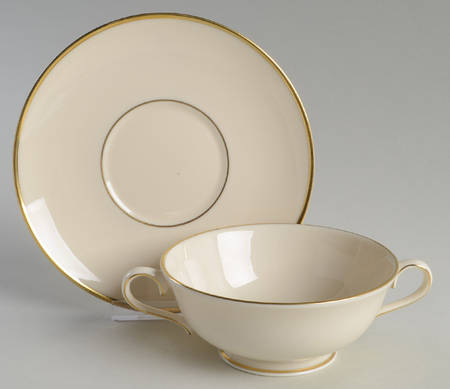 Ambassador Gold Footed Cream Soup Bowl & Saucer Set
