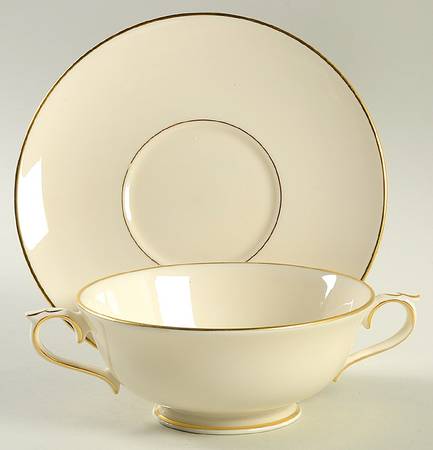 Ambassador Gold Footed Cream Soup Bowl & Saucer Set