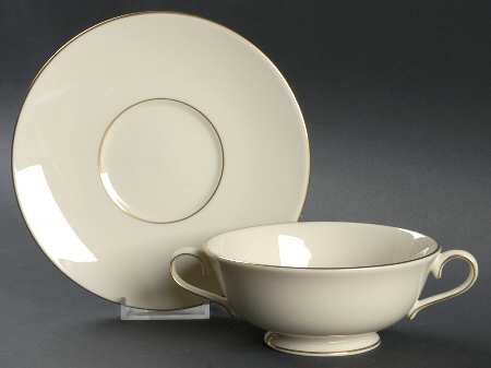 Ambassador Gold Footed Cream Soup Bowl & Saucer Set