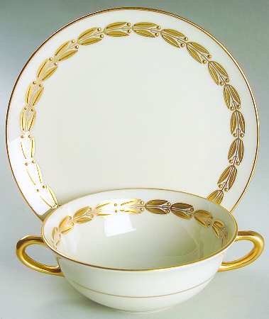 Antoinette Ivory Flat Cream Soup Bowl & Saucer Set