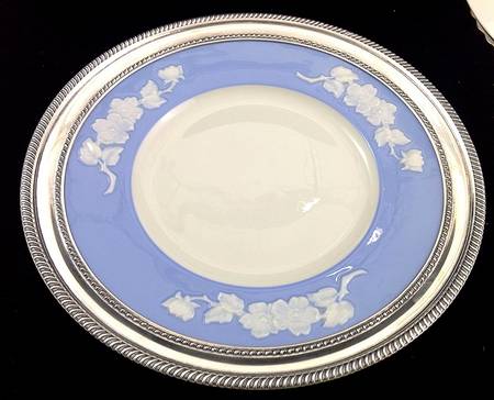 Apple Blossom Blue Sterling Rim Dinner Plate