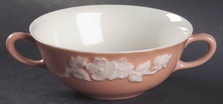 Apple Blossom Coral Flat Cream Soup Bowl