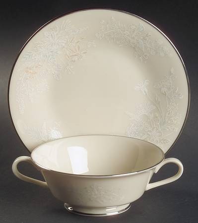 April Footed Cream Soup Bowl & Saucer Set