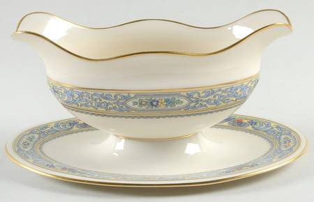 Autumn (Newer, Gold Backstamp) Gravy Boat with Attached Underplate