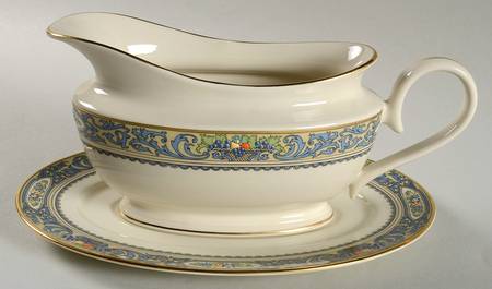 Autumn (Newer, Gold Backstamp) 1999 Shape Gravy Boat & Underplate